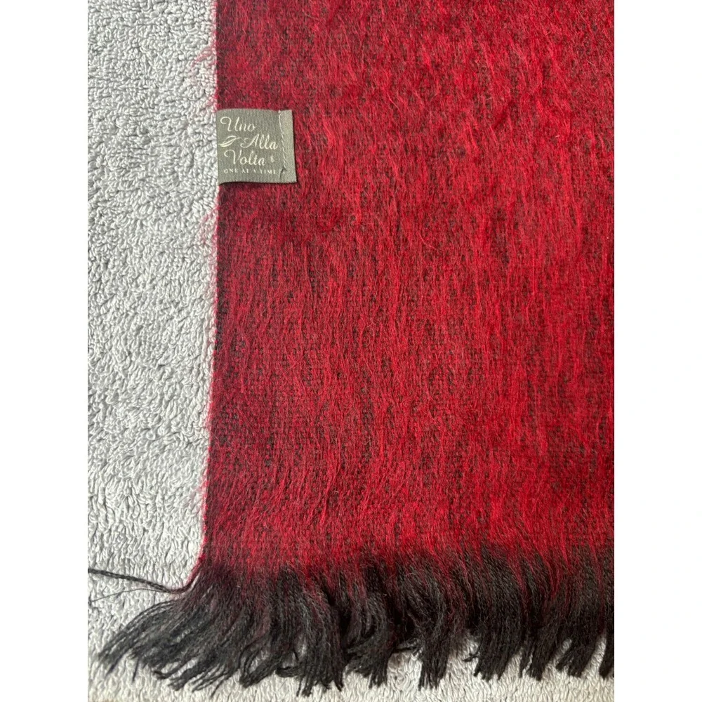 Red Black Alpaca Blend Ombre Fringe Scarf Effortless Boho-Chic Parisian Inspired